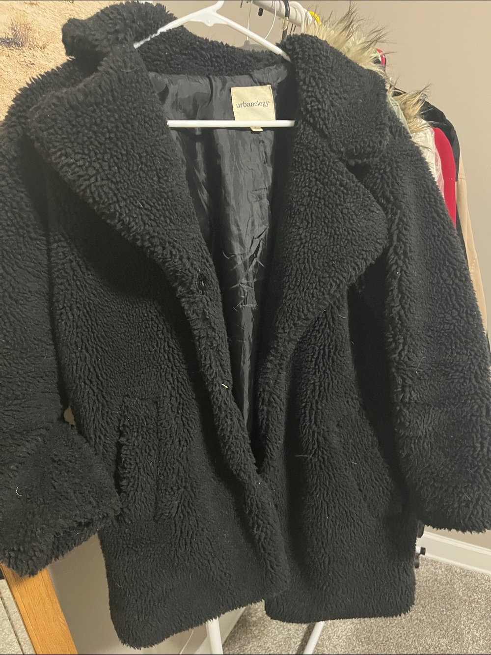 Urbanology Women's Black Faux Sherpa Teddy Coat